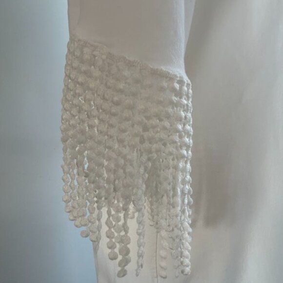Solitary Swim White Beach Cover-Up Dress With Crochet And Fringe Sleeves - US S - Picture 6 of 8